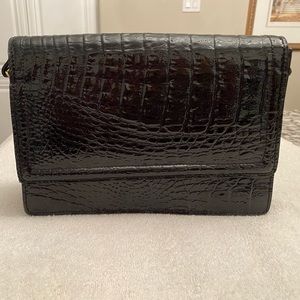 Black Croc Embossed Vegan Leather Black Crossbody Bag